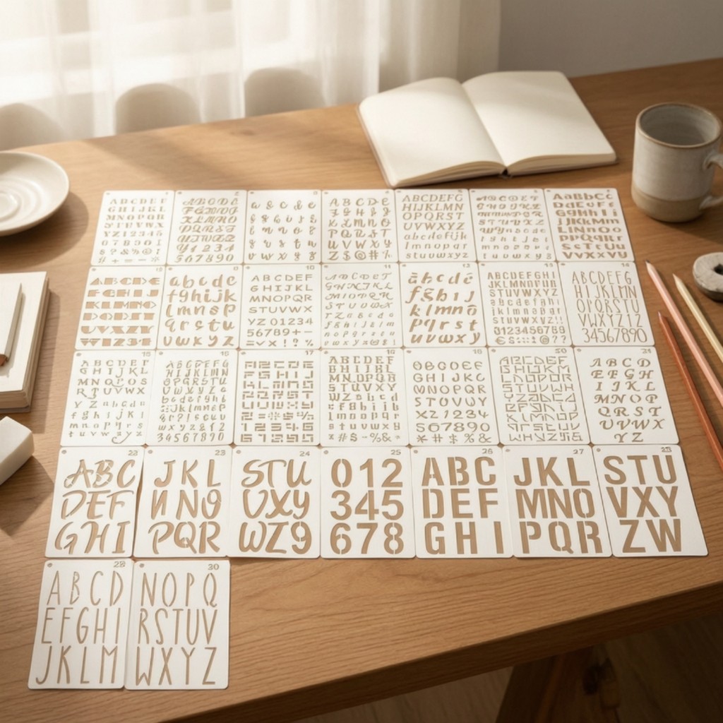 30 ชิ้น Letter Stencil โลหะ Binder Multi-Font ชุดลายฉลุ Binder Journaling Stencils นํากลับมาใช้ใหม่ย