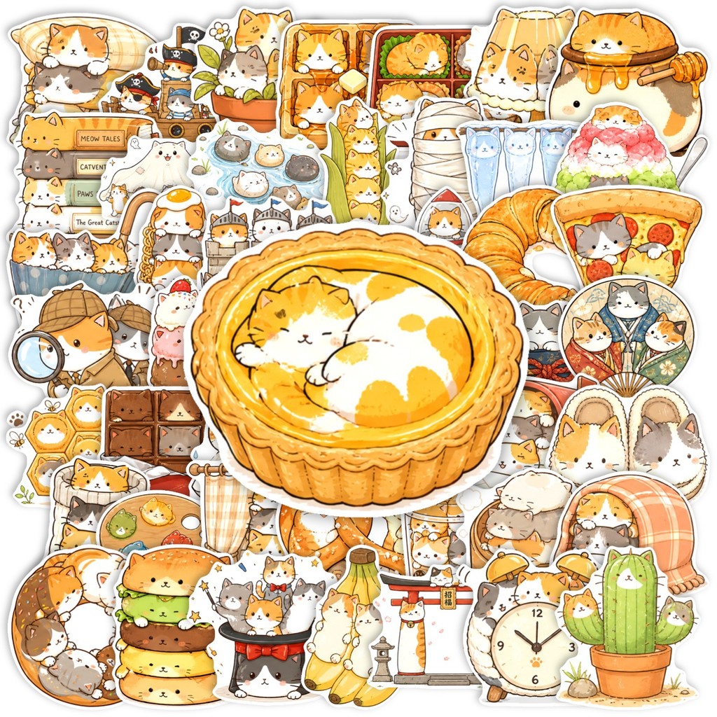 50ชิ้นน่ารักซ้อนสติกเกอร์แมว,สร้างสรรค์สนุกสติ๊กเกอร์กันน้ําสําหรับ ทําเอง วารสารขวดน้ําความงามตกแต่ง