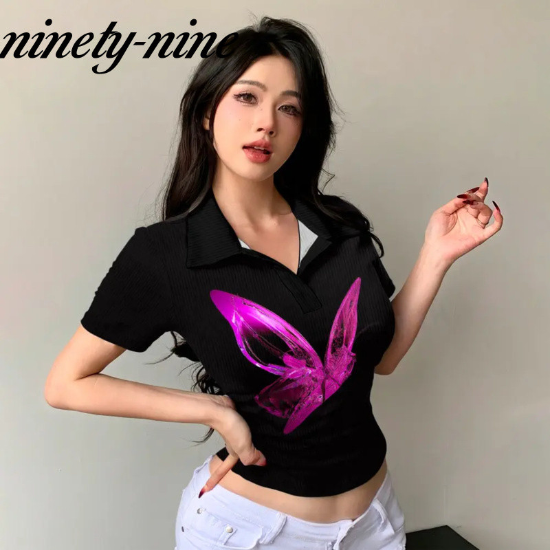 2026 แฟชั่น Y2K Aesthetics Ladies Polo Short Top 3D Short Sleeve Slim-fit Street Style