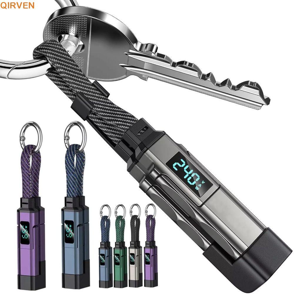 QIRVEN 65W พวงกุญแจ, 4 in 1 Type C PD สายชาร์จเร็ว, สายเคเบิลข้อมูลพวงกุญแจ 4-in-1 ชาร์จเร็ว 65W พร้อมสายพกพาพกพา สายชาร์จเร็วแบบพกพา Travel