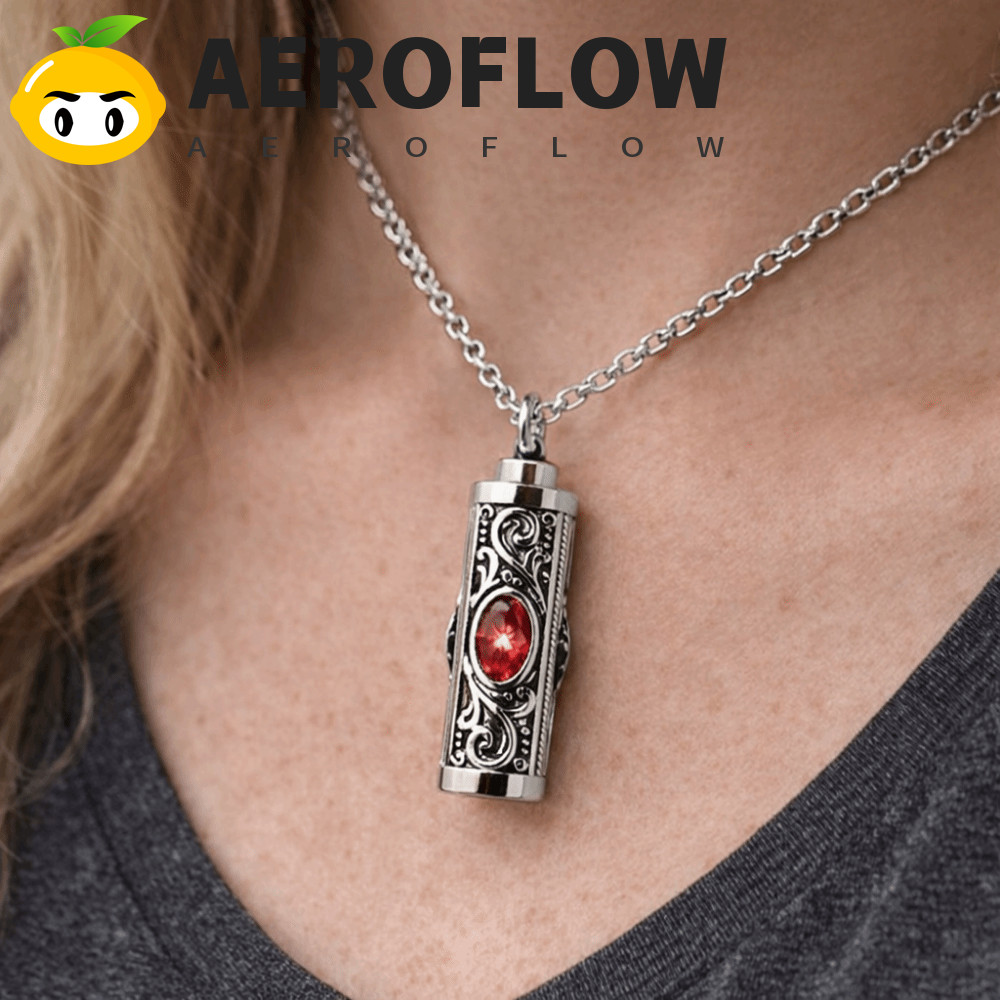 AEROFLOW Urn Cremation Urn สร้อยคอ, จี้อนุสรณ์คริสตัลกระบอก, จี้สร้อยคอ Birthstone กันน้ํา Keepsake 
