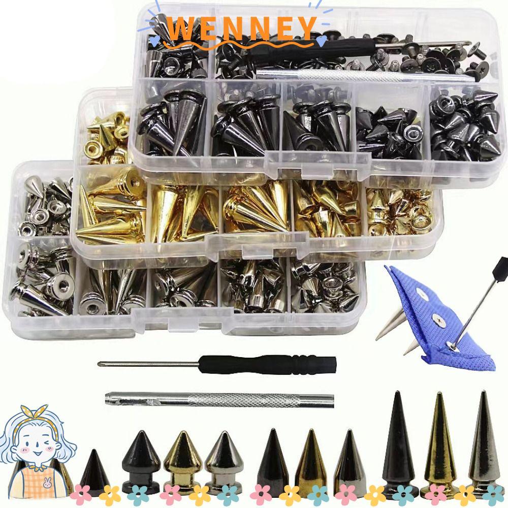 WEY 80 ชุด Punk Rivet, Gold Silver สีดําเครื่องมือเสื้อผ้า Spikes ชุด, Creative สร้อยข้อมือสร้อยคอ D