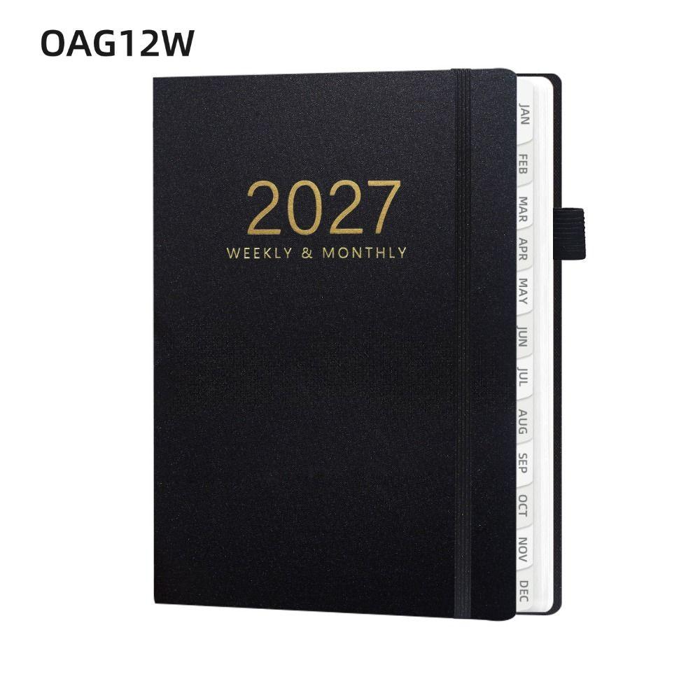 หนังสือวาระ OAG12W, To Do List Planner Reminder 2027 Schedule Book, แบบพกพา A5 Textured PU Daily Pla