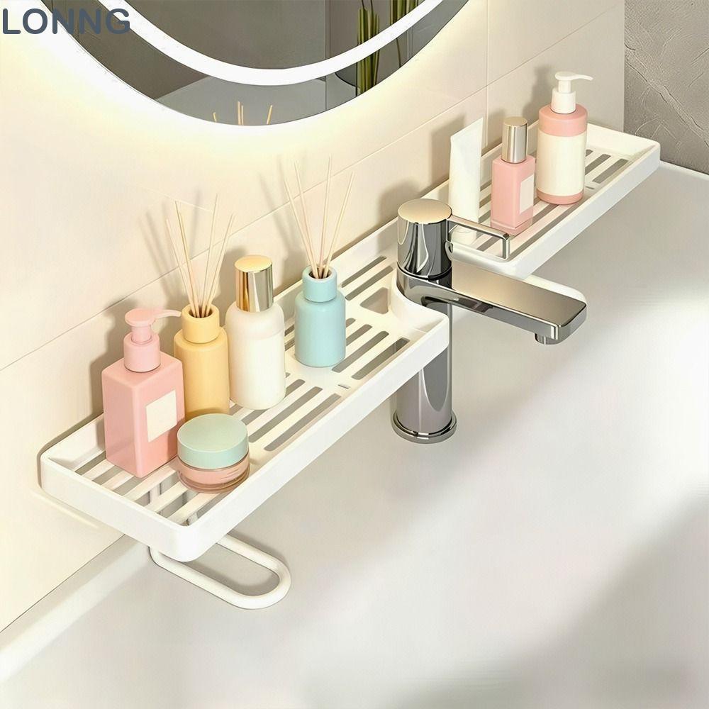 LONNG ชั้นวางเคาน์เตอร์ห้องน้ํา,พลาสติกกลวงออกกว่าชั้นวางอ่างล้างจาน,มั่นคง50เซนติเมตรไม่มีการเจาะประหยัดพื้นที่เคาน์เตอร์ออแกไนเซอร์สําหรับห้องครัวและห