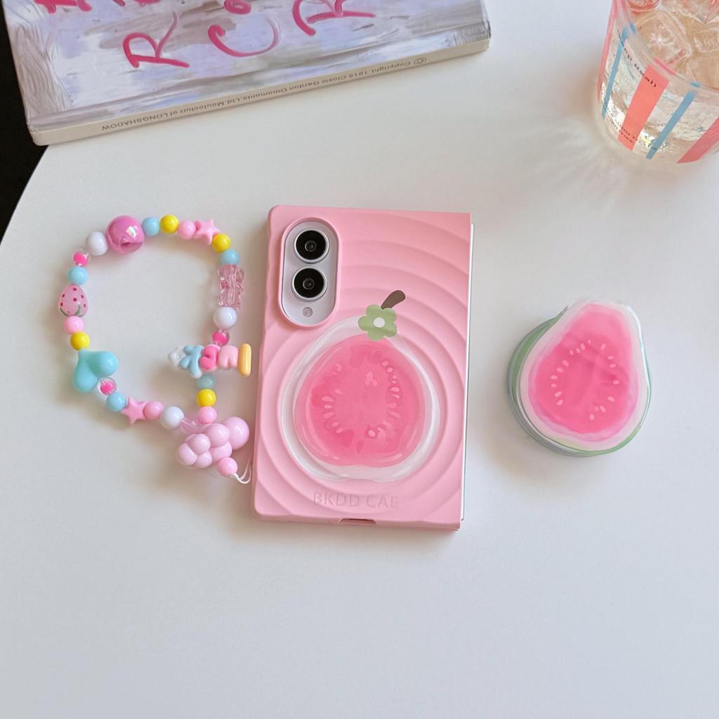 เกาหลีน่ารัก Guava Magnetic Pink Ripple รูปแบบเคสโทรศัพท์พร้อมผู้ถือสําหรับ Samsung Galaxy Z Fold8 Z