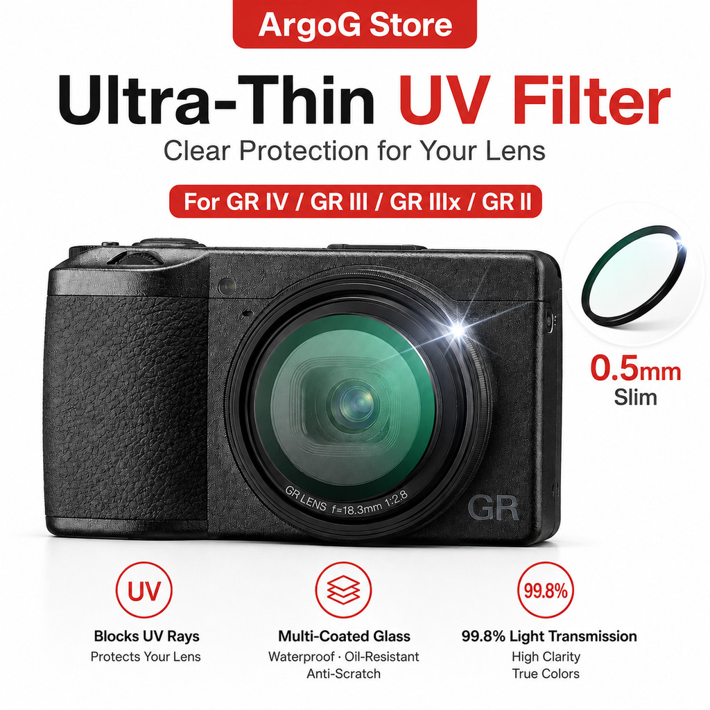 ArgoG Ultra-Thin UV Filter สําหรับ GR IV GR III GR IIIx GR II, 0.5 มม. Stick-On เลนส์ป้องกัน, ความโป