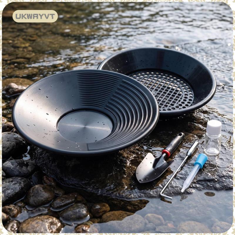 [ukwryvt] Gold Panning Kit Stepped Pan with Grooves Double Riffle Prospecting Pan