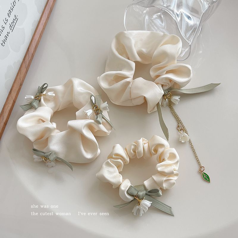 Lily of the Valley Bow Scrunchy แหวนผมหญิง Mori สไตล์ Fairy ความงามผม Tie ยางรัดหัวเชือก Headdress 2