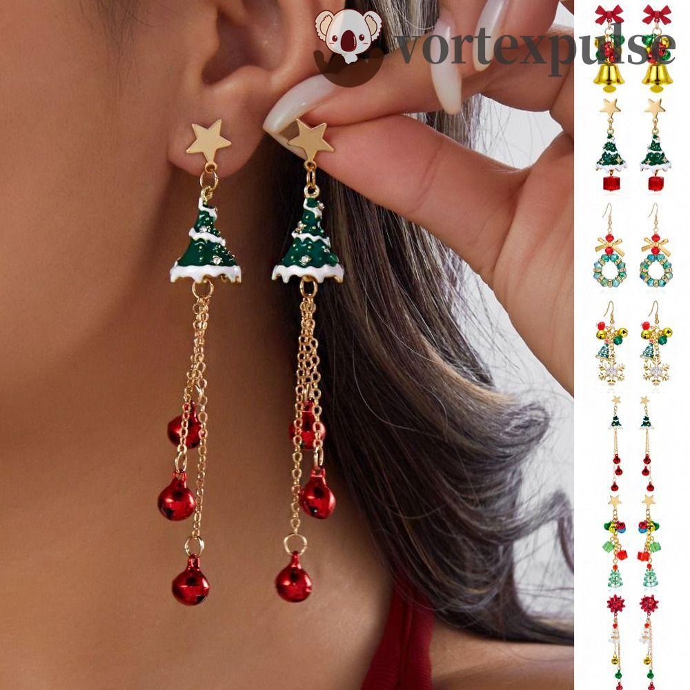 VORTEXPULSE Xmas Drop Dangle Stud, Snowflake Bell Christmas ต่างหู, เครื่องประดับคริสต์มาสอินเทรนด์ Merry Christmas พวงหรีดเครื่องประดับปีใหม่