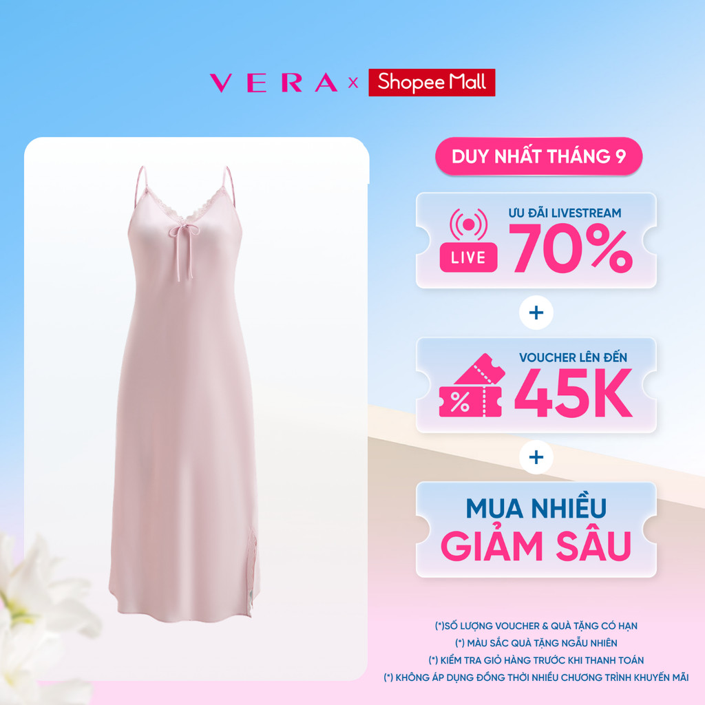 Vera Darling Rosé ชุดเดรสสองชิ้นลูกไม้ซาตินธรรมดาของผู้หญิง - V0800