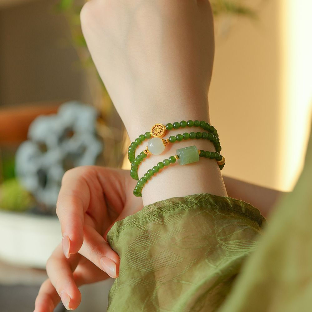 3yy ใหม่ Multi-Circle ฤดูใบไม้ผลิสร้อยข้อมือ String หยกหญิงลูกปัดขายร้อน Jasper หยก Xiaomi สีเขียวสไ