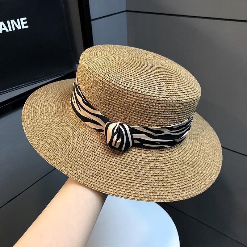 T Classy สุภาพสตรีฤดูร้อนภาษาฝรั่งเศสคําอังกฤษแฟชั่นหมวกแบน Retro Zebra สไตล์ใหม่ Sun หมวกครีมกันแดด