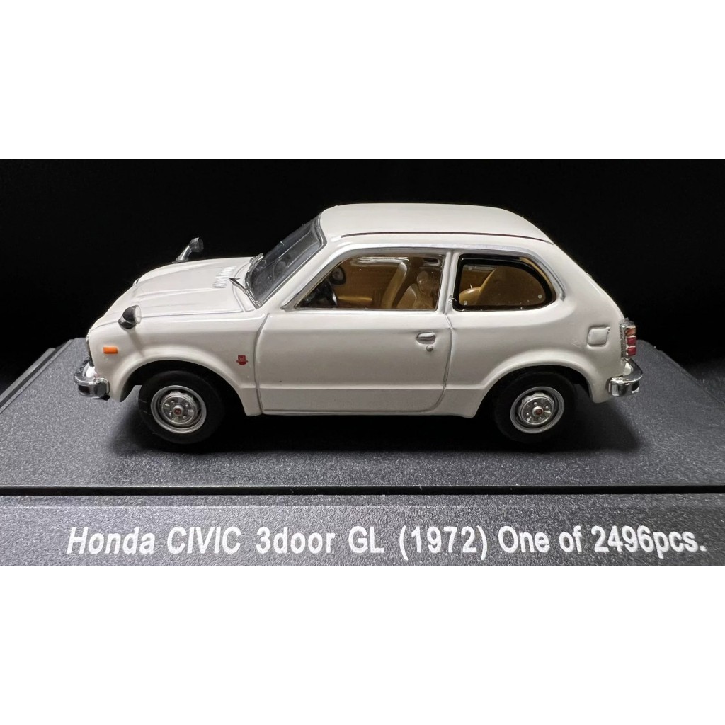 [พร้อมสต็อก] เอ็บโบร 1: 43 ฮอนด้า พลเมือง 3ประตู GL 1972รุ่นตัวสีขาวที่มีสีเบจภายในพร้อมกล่องแสดงผลเ