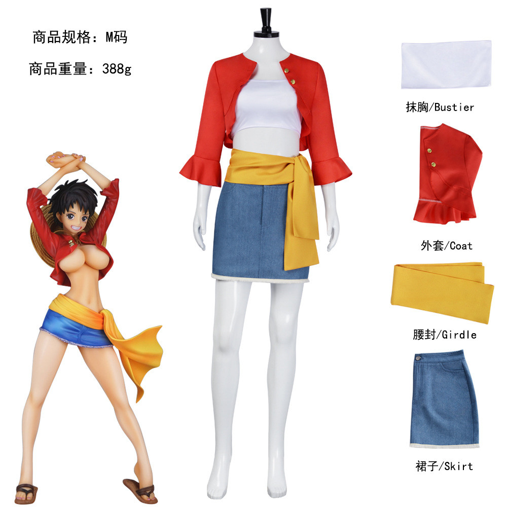 การ์ตูนญี่ปุ่น ONE PIECE ONE PIECE Luffy ชุดคอสเพลย์สตรีฮาโลวีนนิทรรศการการ์ตูนลูฟี่ผู้หญิง ONE PIEC