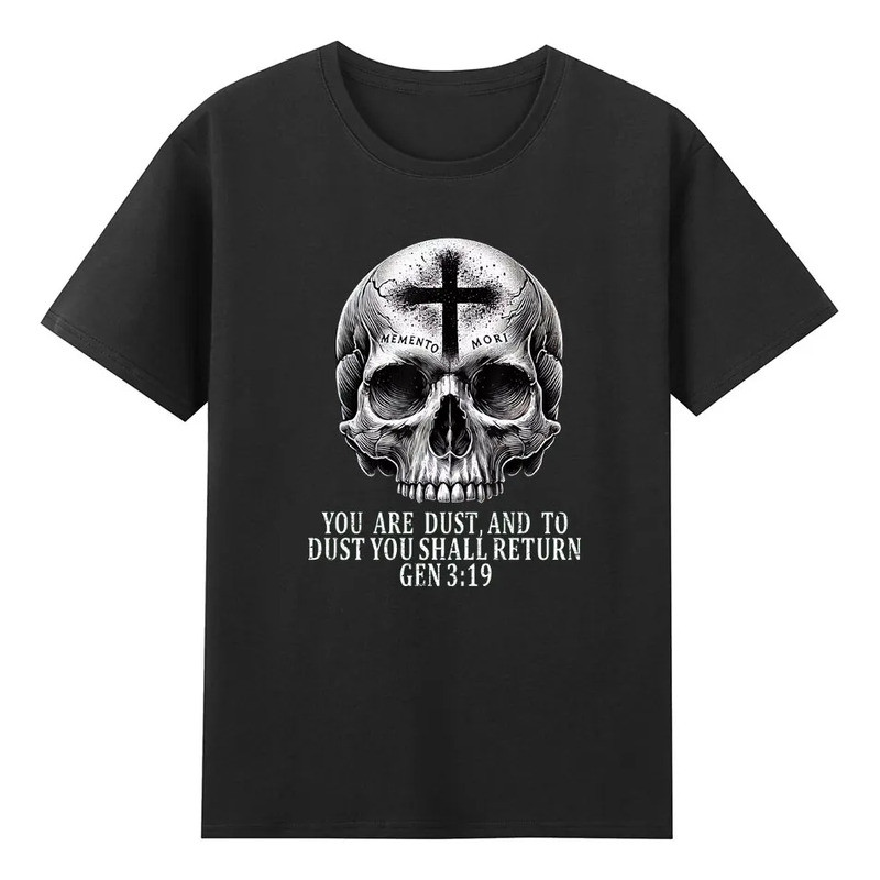 เสื้อยืด Memento Mori คาทอลิก Crucifix สําหรับผู้ชาย