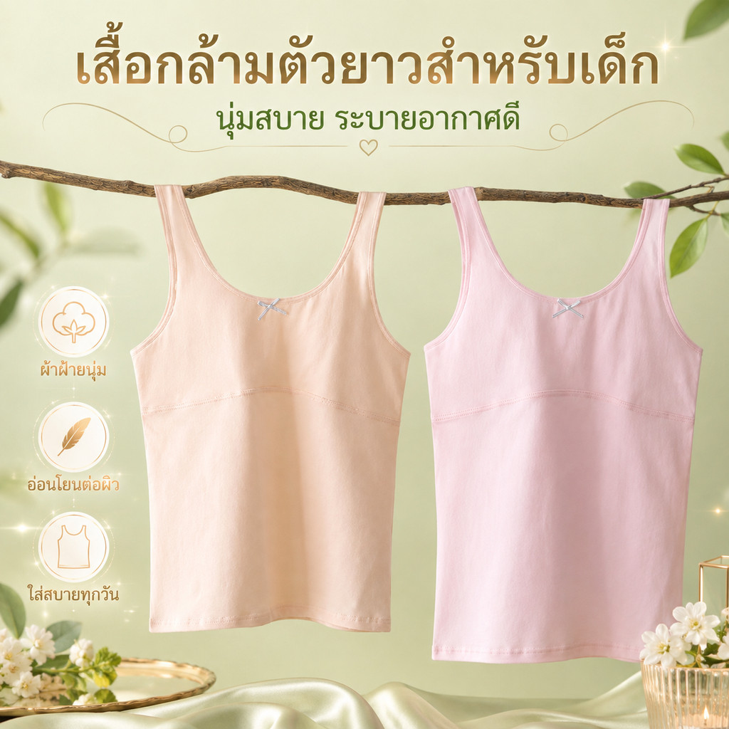 เสื้อซับใน เด็ก หญิง มีสีขาว ชมพู และสีผิว，เสื้อกล้ามเด็กผู้หญิง ผ้าคอตตอนแท้ นุ่ม ใส่สบาย ระบายอากาศไม่อับชื้น，เสื้อซับ เหมาะสำหรับ 8 10 12 14 16 18 ปี，ชุดชั้นในเด็ก เหมาะสำหรับฤดูใบไม้ผลิ ฤดูร้อน ฤดูใบไม้ร่วง และหนาว เหมาะสำหรับ 20-65KG ยี่ห้อ: KHW