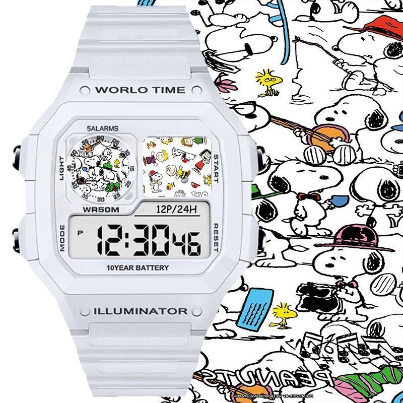 Snoopy Snoopy High-look การ์ตูนน่ารัก สินค้านาฬิกาอิเล็กทรอนิกส์กีฬากันน้ําพร้อมนาฬิกาปลุกของขวัญปิด