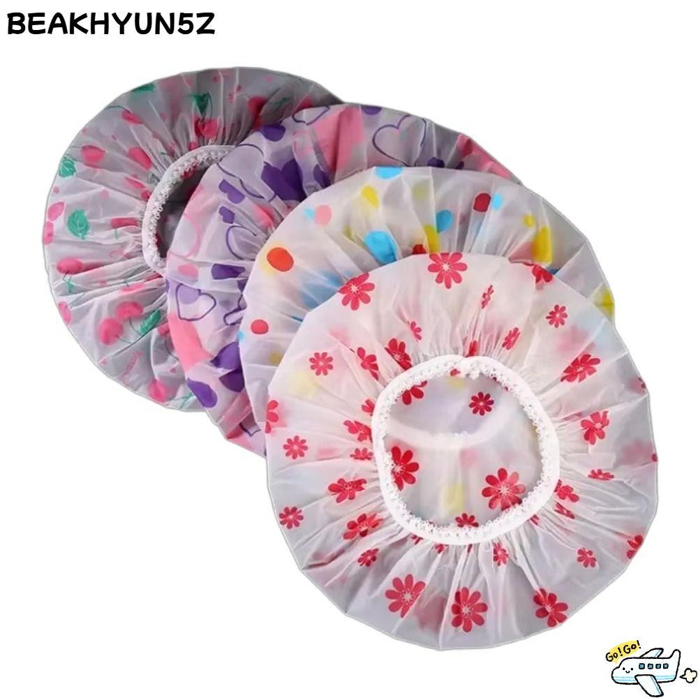 BEAKHYUN5Z หมวกคลุมผมแห้ง 4 ชิ้น, หมวกอาบน้ําป้องกันน้ํามันแบบใช้ซ้ําได้, วงยืดหยุ่นกว้างหนาอุปกรณ์ห้องน้ํากันน้ํา