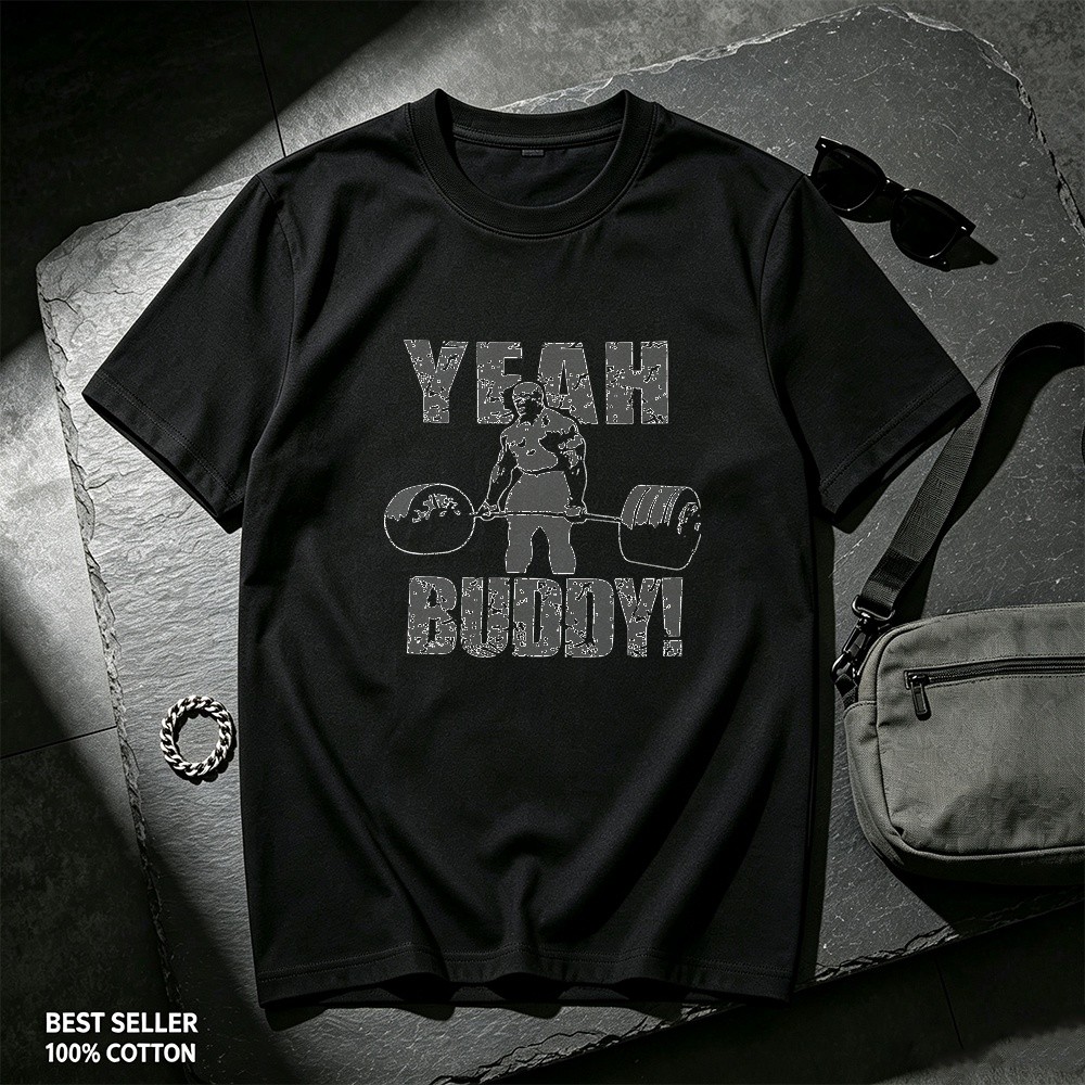 เสื้อยืดผ้าฝ้ายแท้สําหรับผู้ชายลาย Yeah Buddy Weightlifter Themed Design, Crew Neck Breathable All-S
