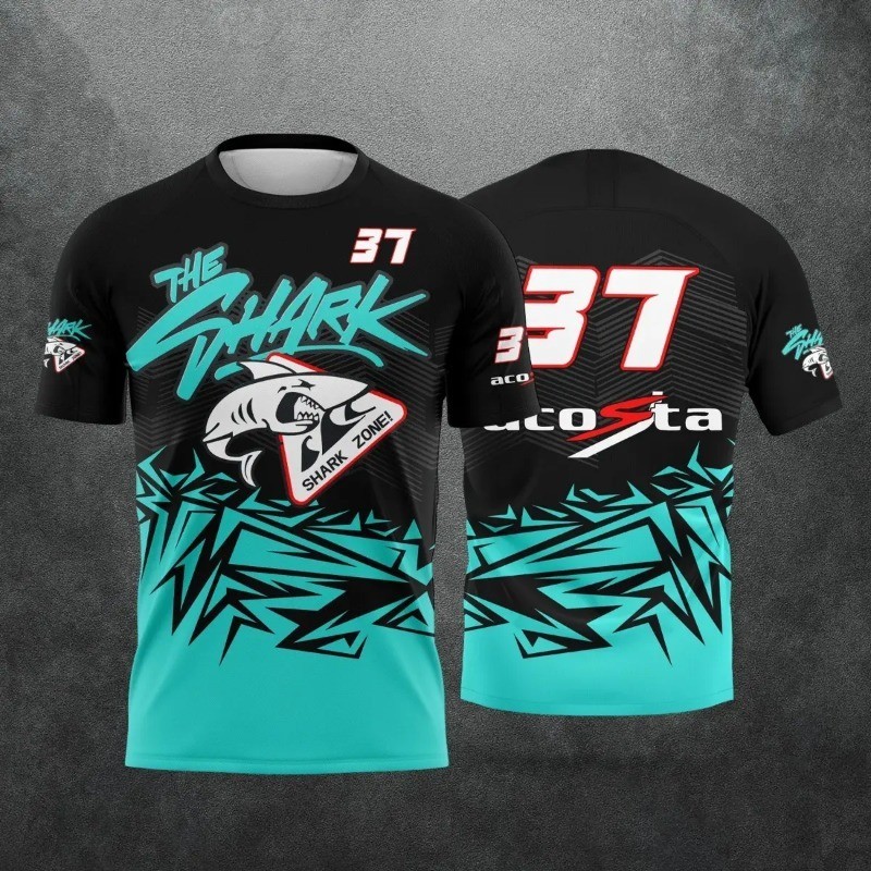 Pedro Acosta 2026 Motorcycle Rider Shark Pattern Design เสื้อยืดแขนสั้นลําลองฤดูร้อนพิมพ์ลาย 3D Unis