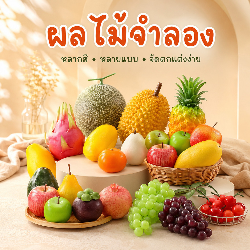 ผลไม้แต่งร้านค้า ผลไม้ปลอม ส้ม กล้วย เลม่อน แตงโม เสาวรส อุปกรณ์ประกอบฉาก แต่งบ้าน โต๊ะอาหาร พร๊อพถ่ายภาพ