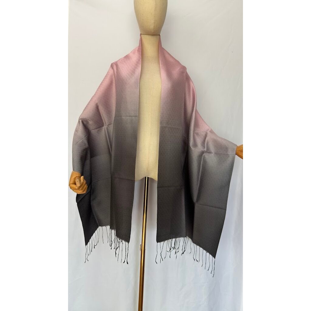 ผ้าคลุมไหล่ไหม ยกดอก มัดย้อม ไล่เฉดสี ขนาด 65x200ซม. สีชมพู สีเทา รหัส ZYE-TT-0916661354