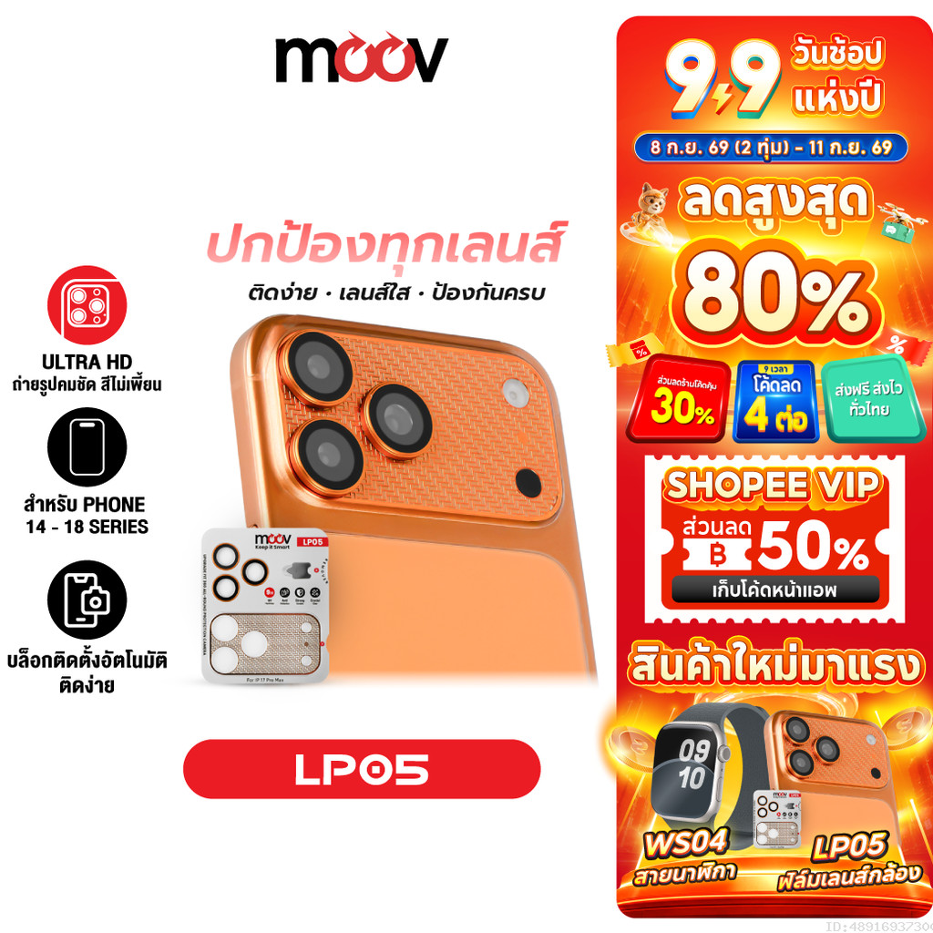[ส่งไว] Moov LP05 ฟิล์มกระจกเลนส์กล้อง สำหรับ iPhone 18 Pro Max 17 Pro 16 15 14 กันรอย มีบล็อกติด กระจกใส ครอบกล้อง