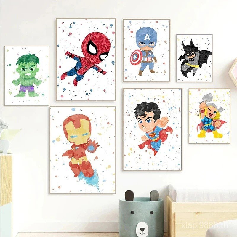 Marvel Avengers ภาพวาดผ้าใบ Spider-Man Iron Man Hulk ภาพยนตร์การ์ตูนโปสเตอร์ Wall Art ภาพเด็กตกแต่งบ