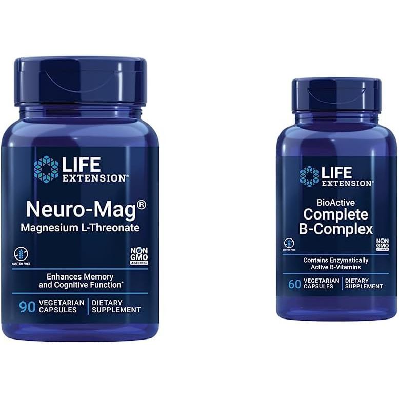 Life Extension Neuro-mag Magnesium L-threonate และ Bioactive Complete B-Complex สําหรับการสนับสนุนสม