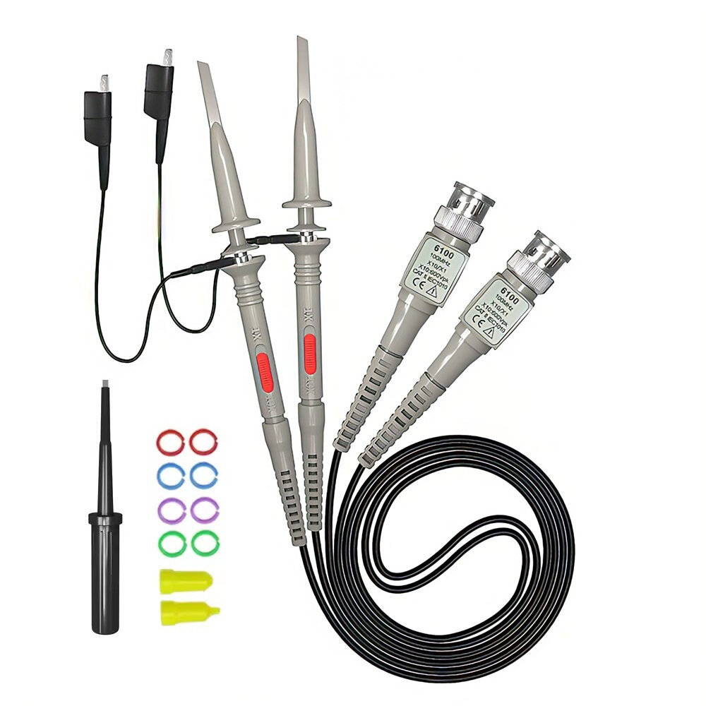 P6100 2PCS Oscilloscope Probe ชุด DC-100MHz ขอบเขตคลิป Test Probe 100MHz สําหรับ Tektronix HP X1/X10