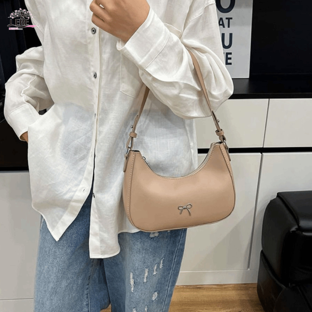 JEREMY1 Bowknot Armpit Bag, Korean Sweet Bowknot Underarm Bag, Fashion Solid Color PU Leather Luxury