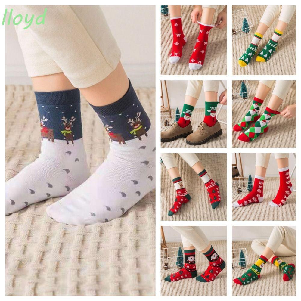 LLOYD ถุงเท้าคริสต์มาส, Snow Thicken Happy Christmas Socks, Funny Elk Crew Socks Cotton Santa Claus 