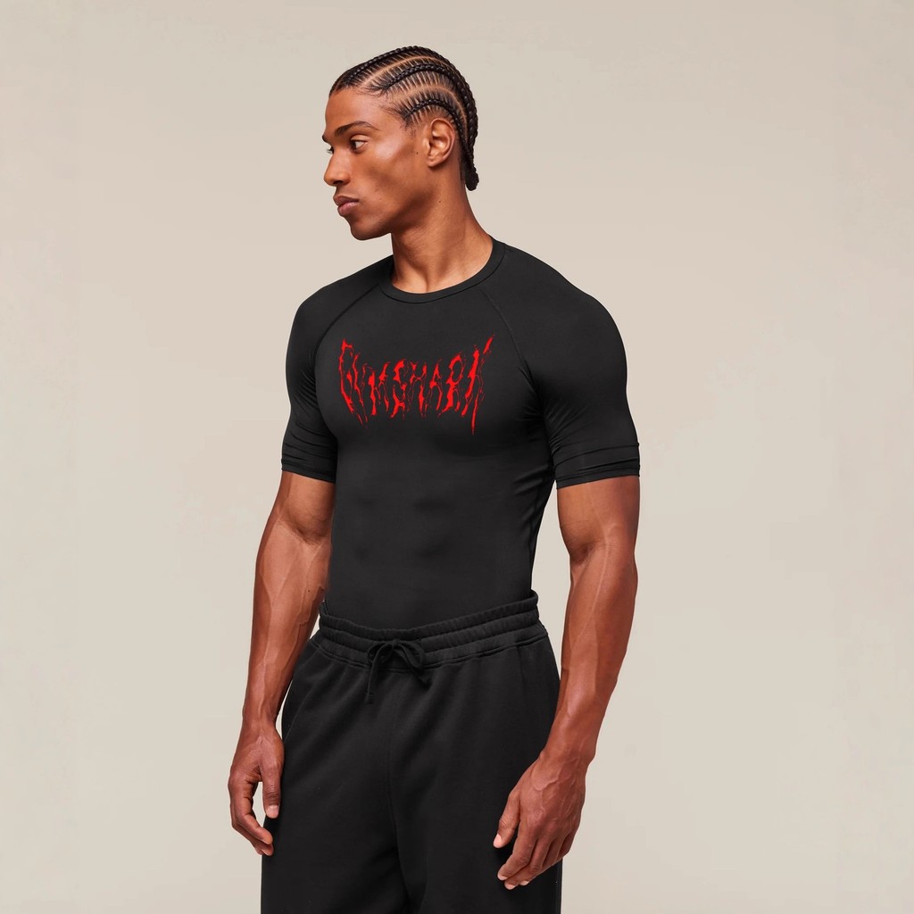 GYMSHARK ชุดกีฬารัดรูปยืดออกกําลังกายสไตล์ใหม่เสื้อยืดแขนสั้นคอกลมแห้งเร็ว