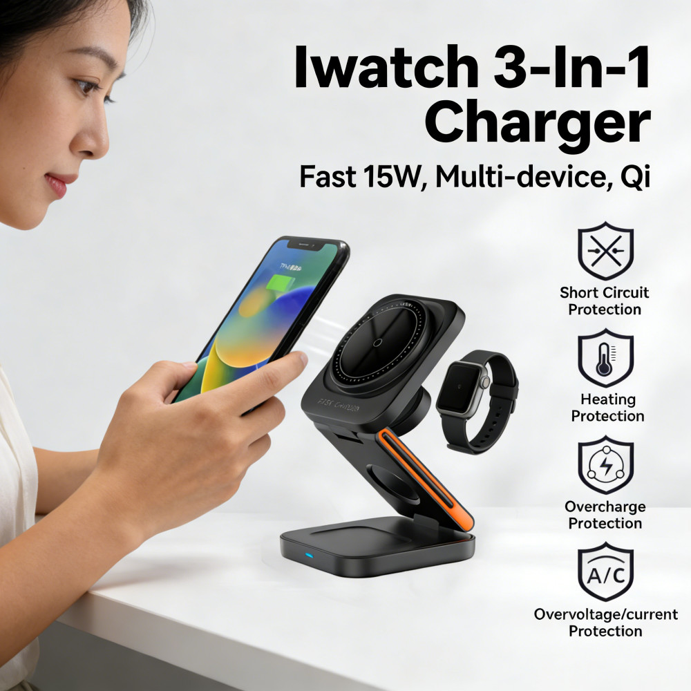 1/3 Fast Charger สําหรับ iWatch Qi Wireless Charger Airpod หูฟัง 15W iP 16/15/14/13 พับ Charger