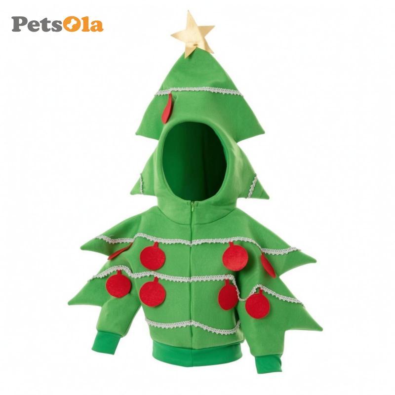 PETSOLA Hooded Christmas Tree Costume Jacket Eye-Catching Costume Jacket with Star