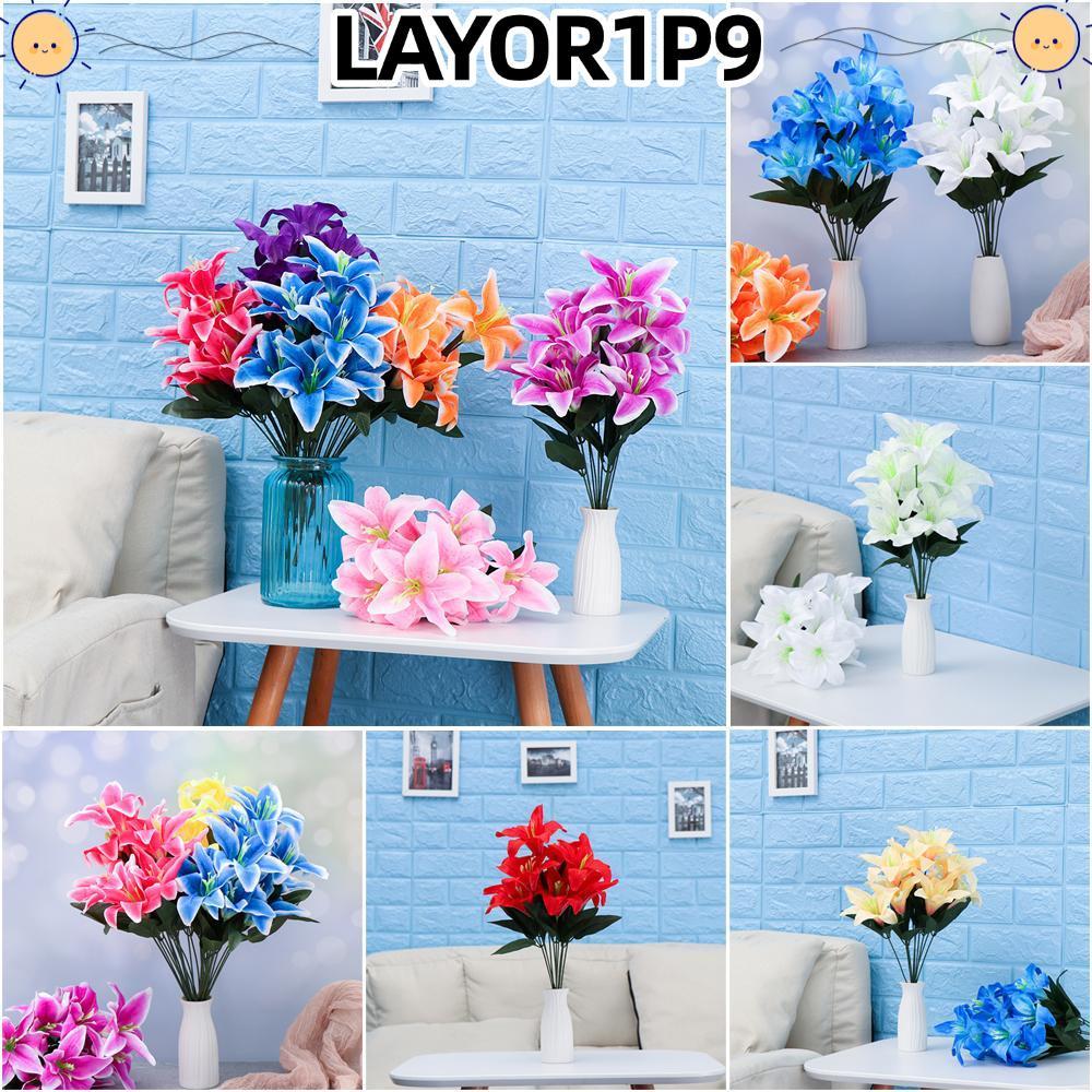 LAYOR1P9 10 หัวดอกไม้ประดิษฐ์ Hot Home อุปกรณ์เสริมคุณภาพสูง Lilies Bouquet