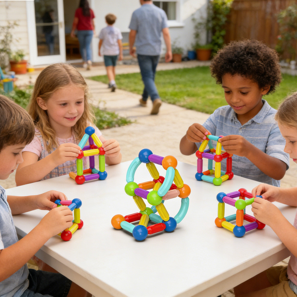 64 ชิ้นพลาสติกเด็ก Early Education DIY Magnetic Balls & Rods บล็อกชุด EN71 ได้รับการรับรองสําหรับเด็