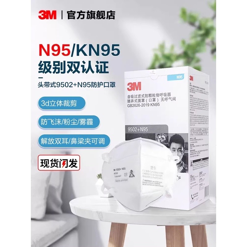 หน้ากากกันฝุ่น 3M N95 KN95 ป้องกันฝุ่นละอองและควันอุตสาหกรรม รุ่น 9502+