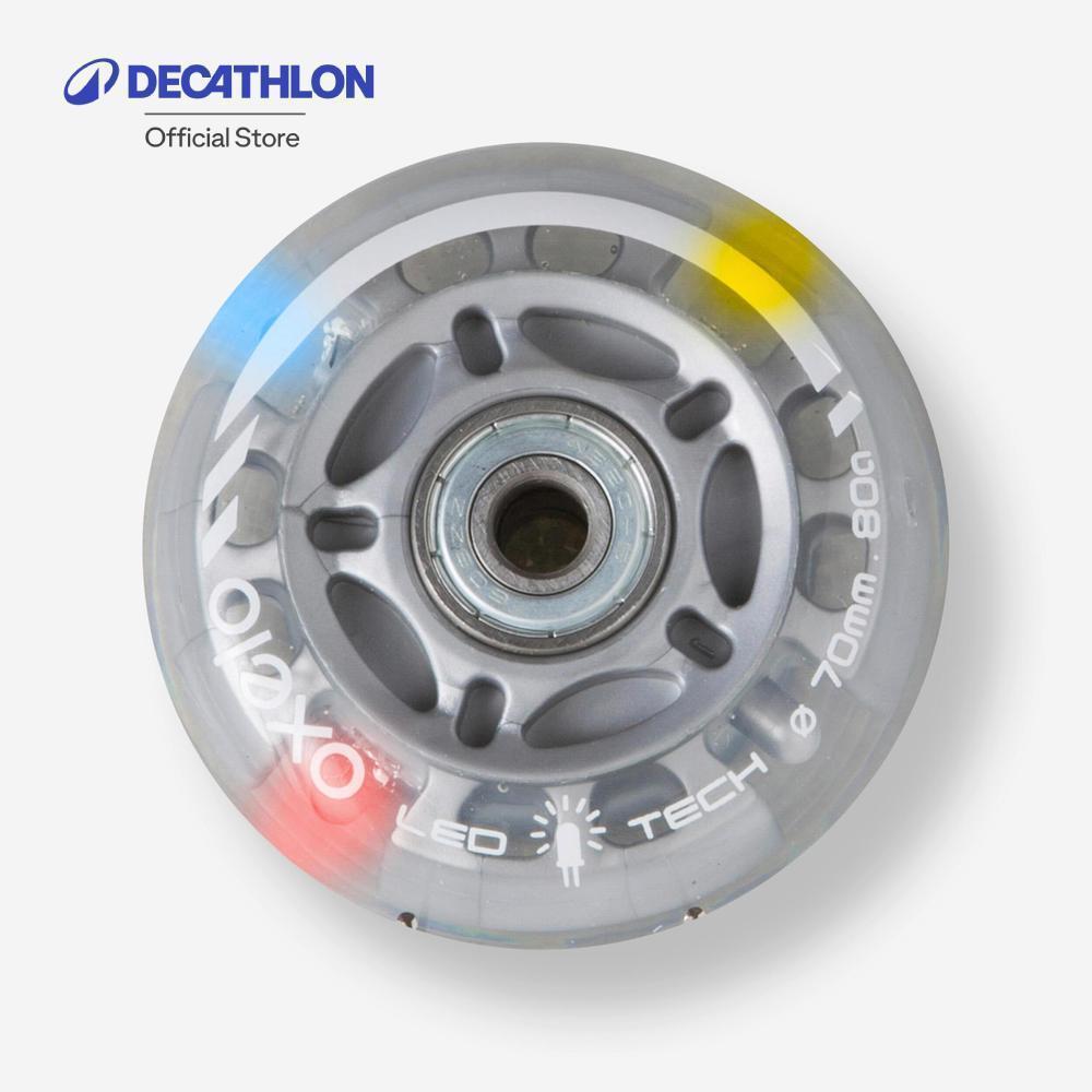 Decathlon Kids' Light-Up Inline Skate Wheels ล้อรองเท้าสเก็ตสำหรับเด็กพร้อมลูกปืน Flash 70 มม. 80A 2 ชิ้น - White