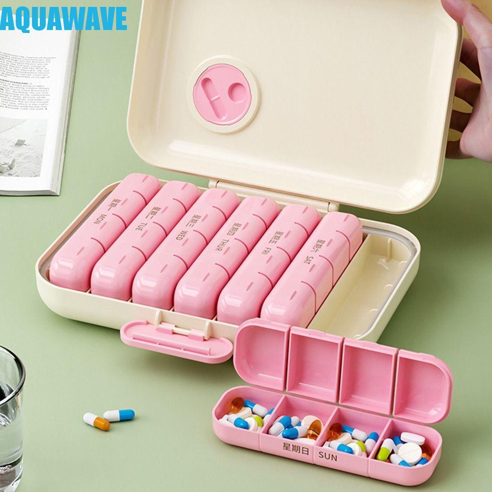 AQUAWAVE ที่เก็บยา 7 วัน, กันฝุ่น 21/28 Grid Daily Pill Box, Pill Organizer Week Mark Moisture-proof