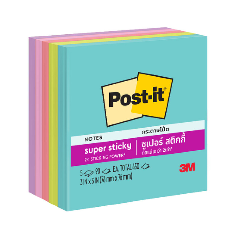 POST-IT กระดาษโน้ต ซุปเปอร์สติ๊กโน้ต ไมอามี รุ่น 654-5SSMIA คละสี ขนาด 3x3 นิ้ว (5 เล่ม/แพ็ค)