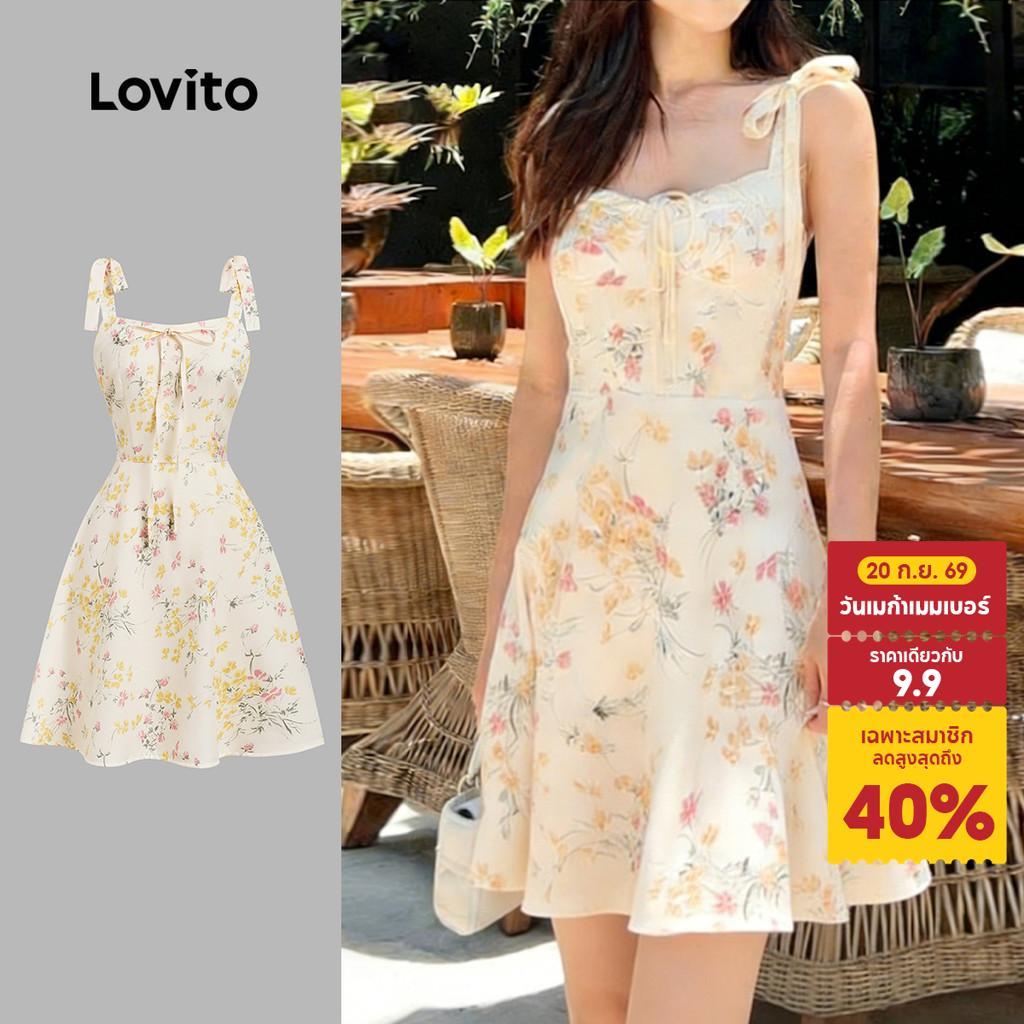 Lovito โบโฮ เดรส สายเดี่ยว ดีไซน์เรียบง่าย เดรสฤดูใบไม้ผลิ/ฤดูร้อน สําหรับผู้หญิง เกาหลี อินเทรนด์ L185AD694