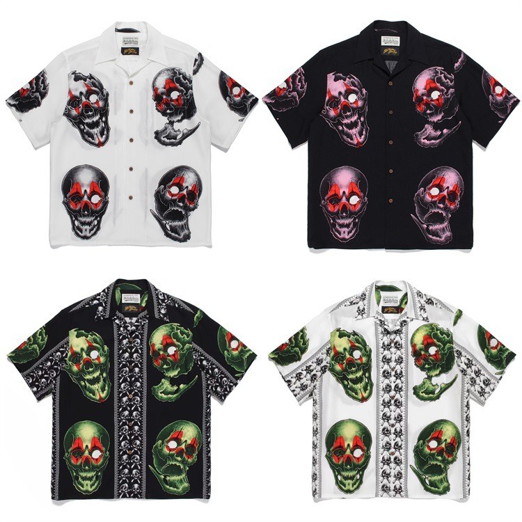 GUILTYPARTIES  56 TATTOO STUDIO Tattoo Skull Hawaiian Short Sleeve Shirt for Men