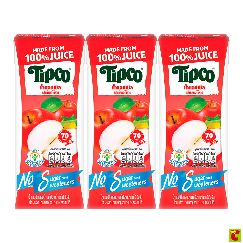 ทิปโก้ น้ำแอปเปิ้ลผสมน้ำผลไม้รวม สูตรหวานน้อย 180 มล. แพ็ค 3