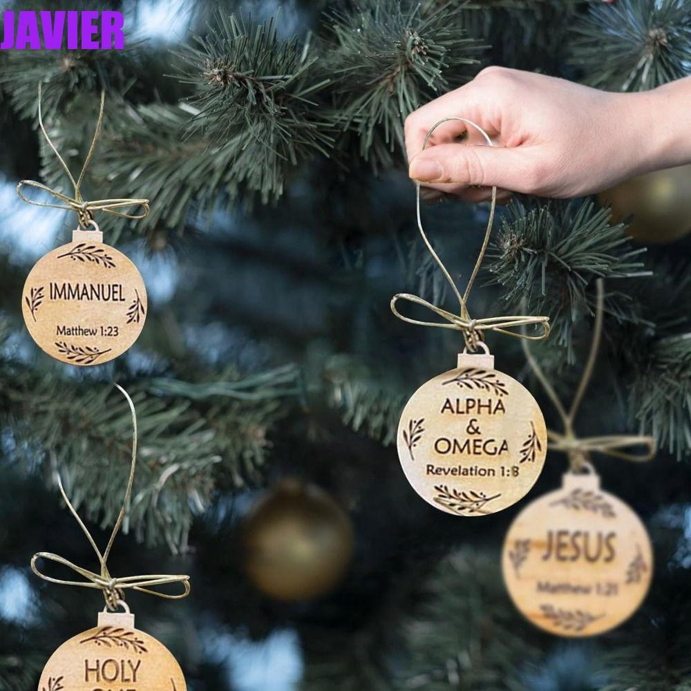 JAVIER 10 ชิ้นเครื่องประดับไม้, Christianity Jesus Xmas Tree แขวนจี้, Creative ผ้าลินินเชือกสุ่มประเ