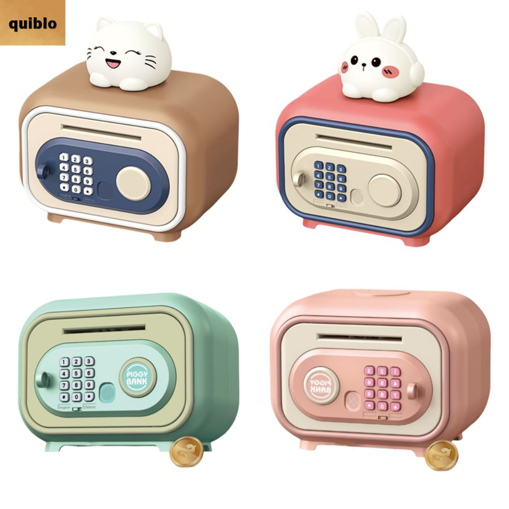 QUIBLO เงิน Deposit กล่อง,เพลงลายนิ้วมือรหัสผ่าน Piggy Bank, คุณภาพสูง ATM ของเล่นของขวัญแบตเตอรี่พลาสติกเงินกล่องออมเด็ก