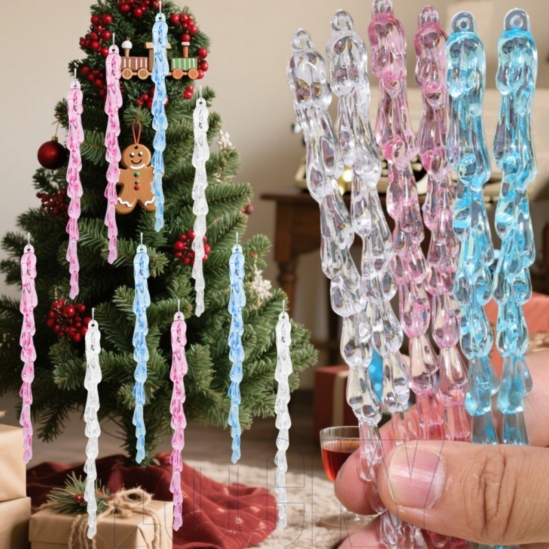 12/24/48 ชิ้นอะคริลิคใส Icicle เครื่องประดับ - หลุม - Twisted Icicle แขวนจี้ - จําลอง Icicle จี้ - ป