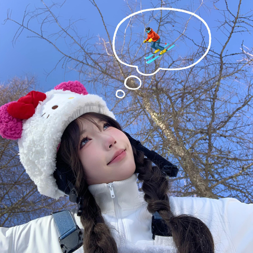 หมวกกันน็อคสกีตกแต่งวีเนียร์ แบบคิตตี้ ออกแบบน่ารัก อุปกรณ์ป้องกันอบอุ่นสำหรับเล่นสกี - รูปที่ 3