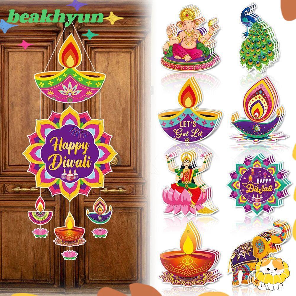 BYUN Diwali แขวนเครื่องประดับ, กระดาษ Happy Diwali Diwali ประตูแขวนจี้, DIY Deepavali ตกแต่งตกแต่งบ้