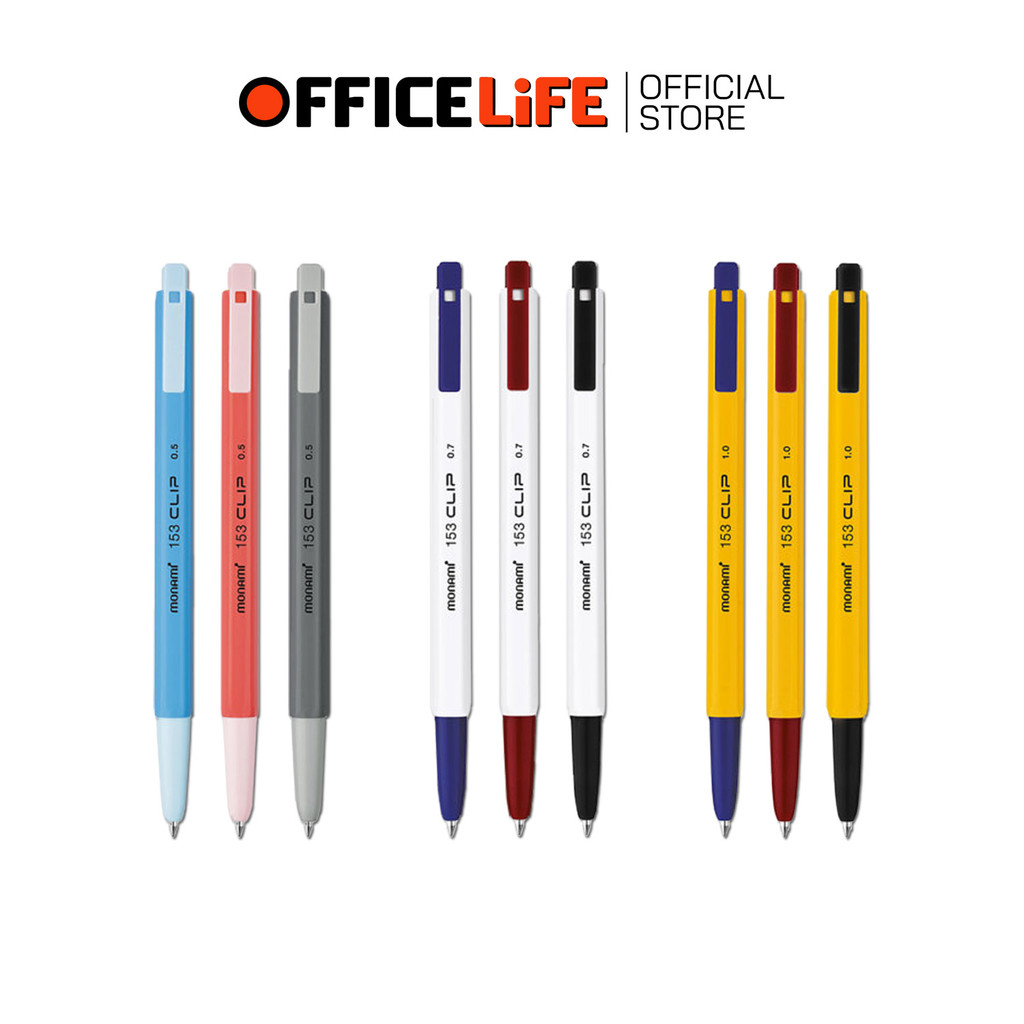MONAMI (โมนามิ) ปากกาลูกลื่น ปากกา รุ่น 153 CLIP แบบกด ขนาดหัว 0.5 / 0.7 / 1.0 มม ( 1 ด้าม )
